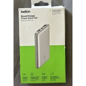Belkin BoostCharge Power Bank 10K+ 15W Portable Charger USB-C/A Silver NEW